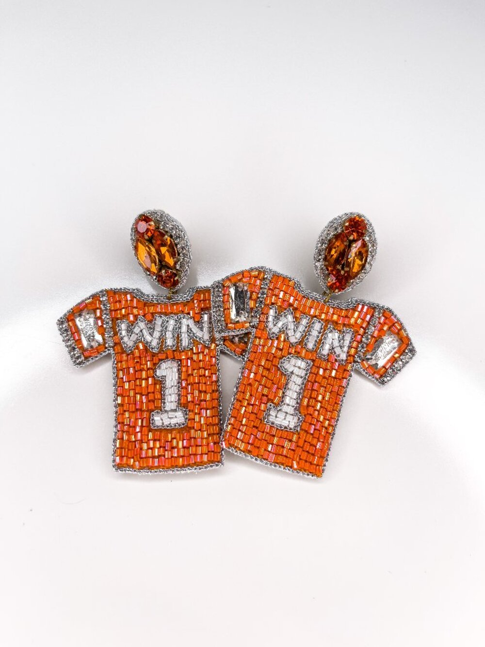 Beaded Jersey Game Day Earrings - Orange and White